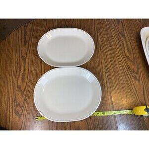 (2) Corelle by Corning Serving Meat Platter Plate(s) off white/grey/blue